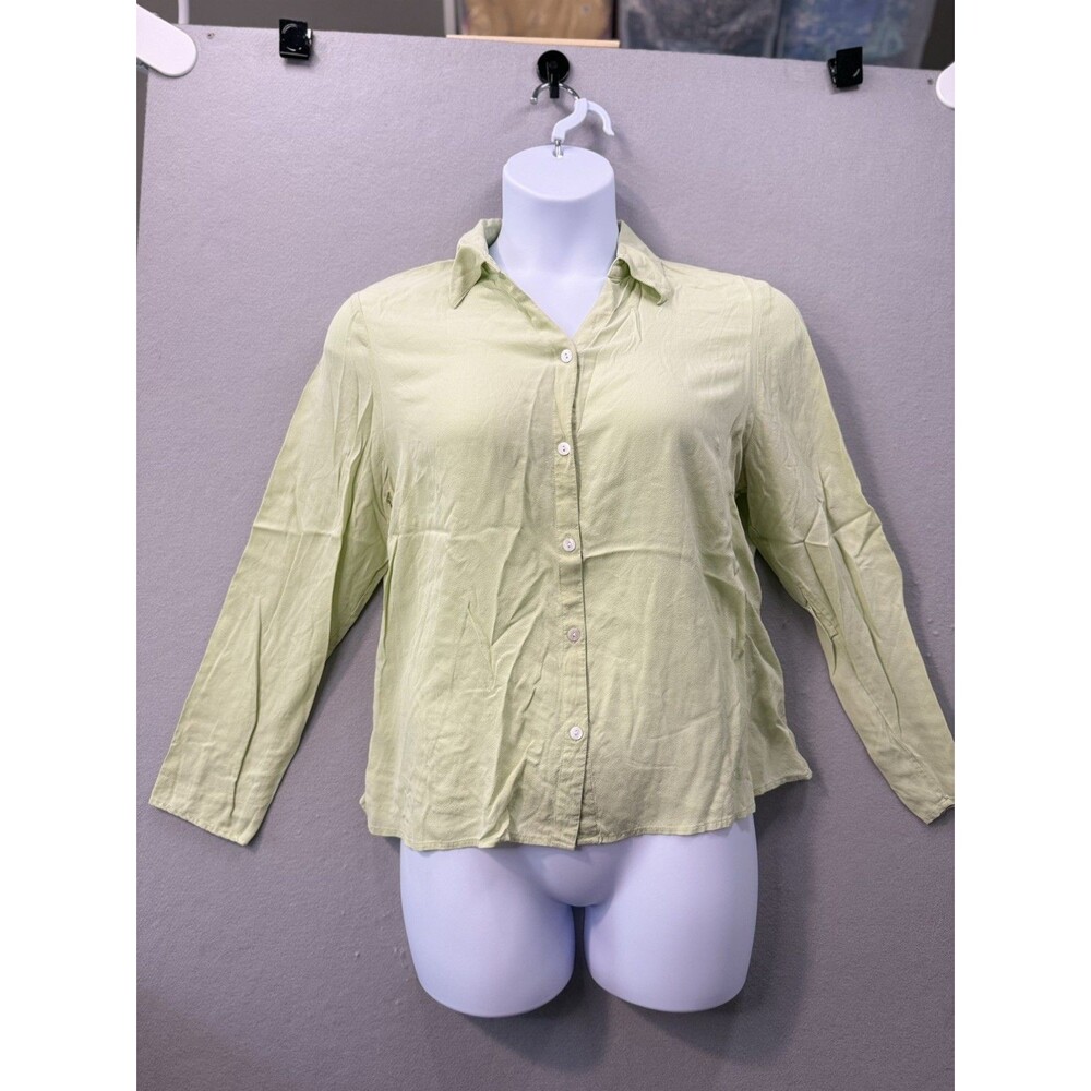Charter Club Silk Blouse Size XL Green Button Up Long Sleeve Shirt Top Classic